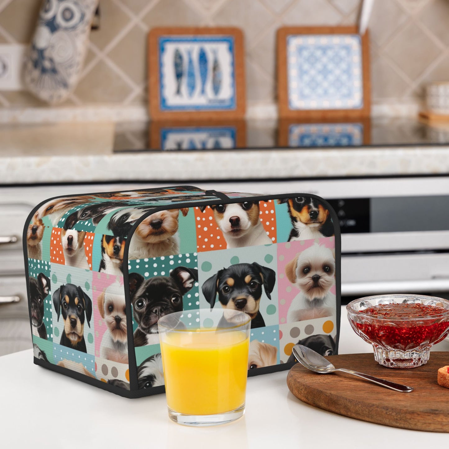 Cute Pet Pattern Toaster Dust Cover – Fits 4-Slice Toasters – Anti-Dust, Anti-Insect, Anti-Pet Hair Appliance Cover, 31.5×27×21cm