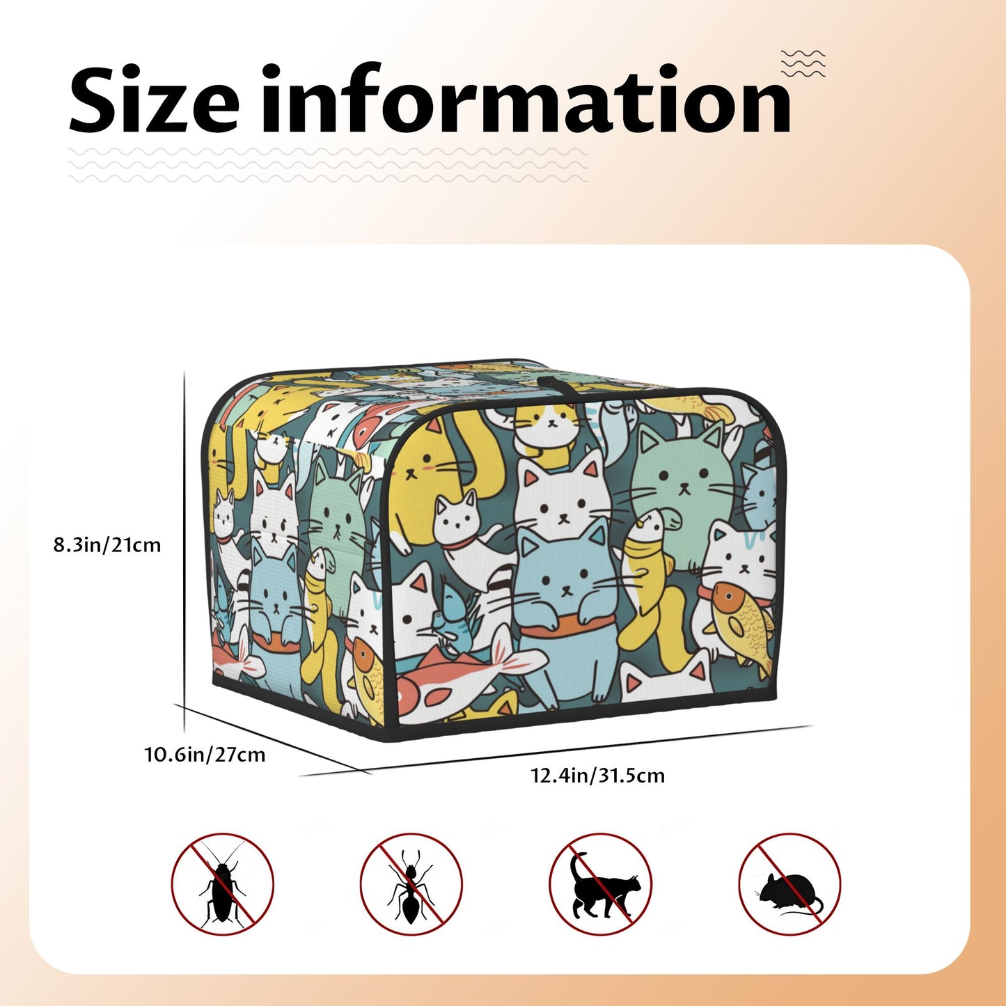 Cute Cat Print Toaster Cover – Dustproof Protective Cover for 4-Slice Toaster – Anti-Pet Scratch & Insect Shield – 31.5×27×21cm