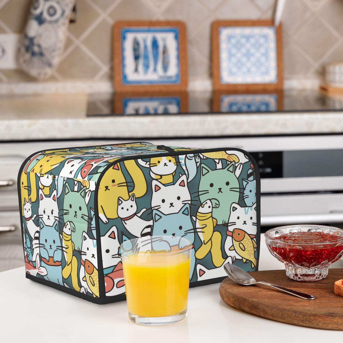 Cute Cat Print Toaster Cover – Dustproof Protective Cover for 4-Slice Toaster – Anti-Pet Scratch & Insect Shield – 31.5×27×21cm