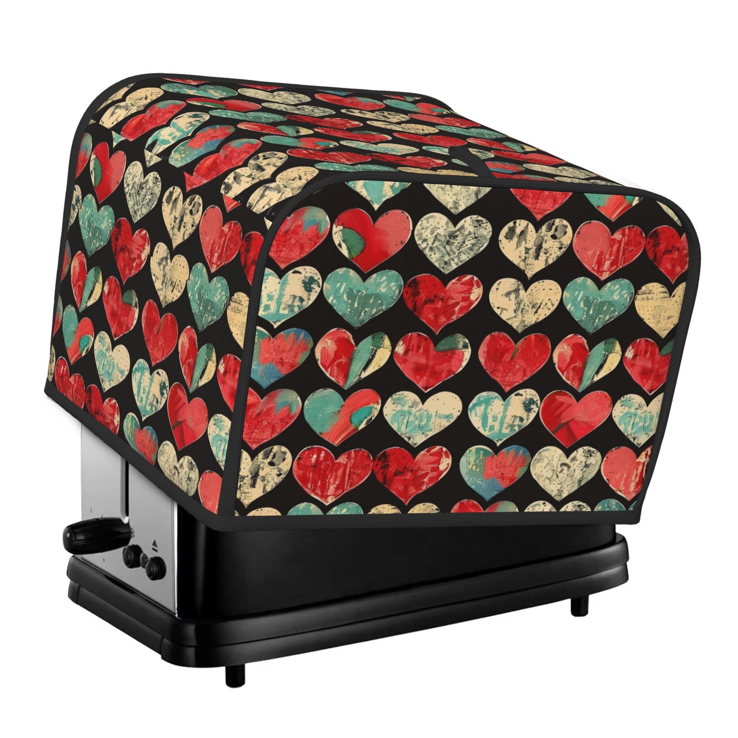 Vintage Heart Pattern Toaster Cover – Fits 4-Slice Toasters – Dustproof Oil-Resistant Small Appliance Cover – 31.5×27×21cm