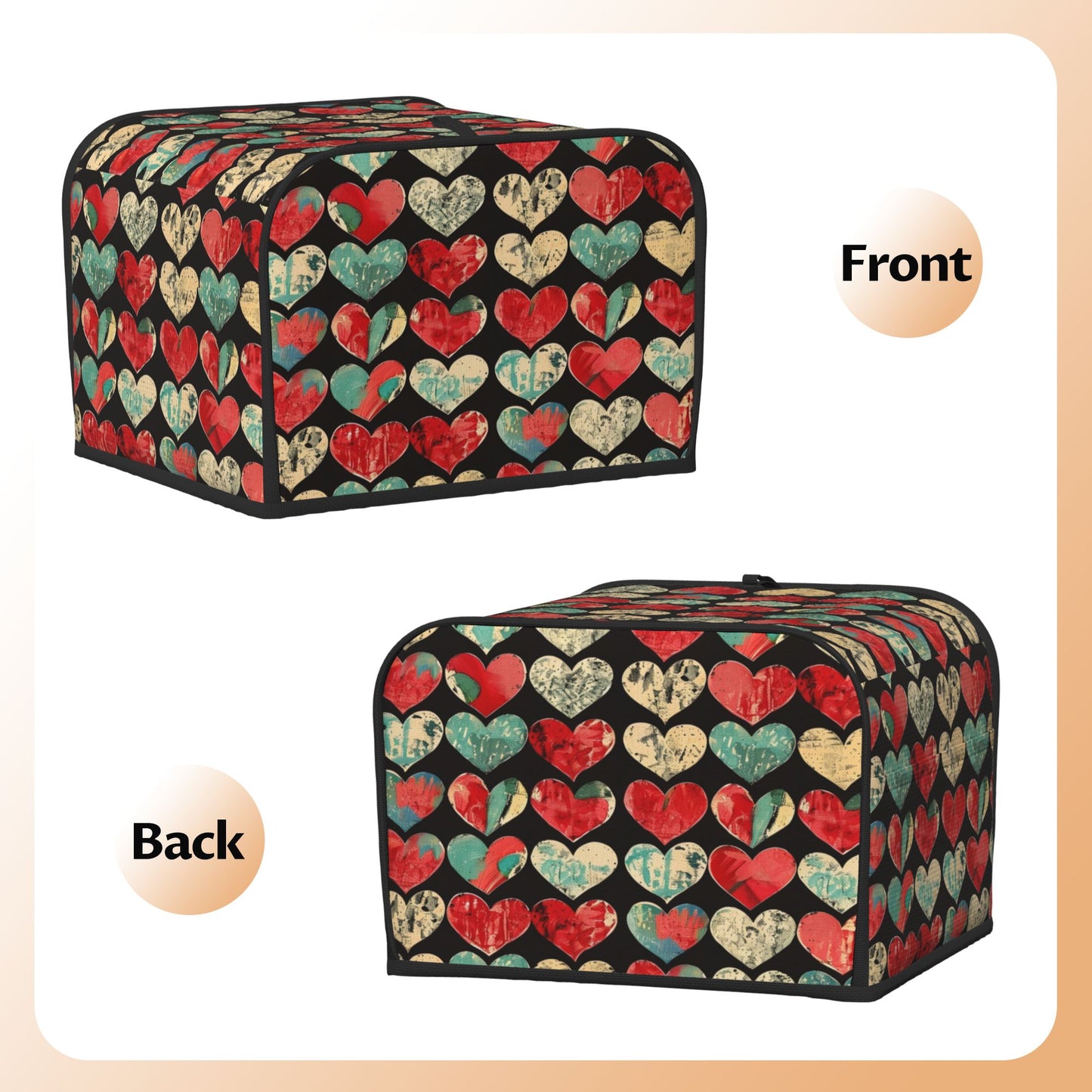 Vintage Heart Pattern Toaster Cover – Fits 4-Slice Toasters – Dustproof Oil-Resistant Small Appliance Cover – 31.5×27×21cm