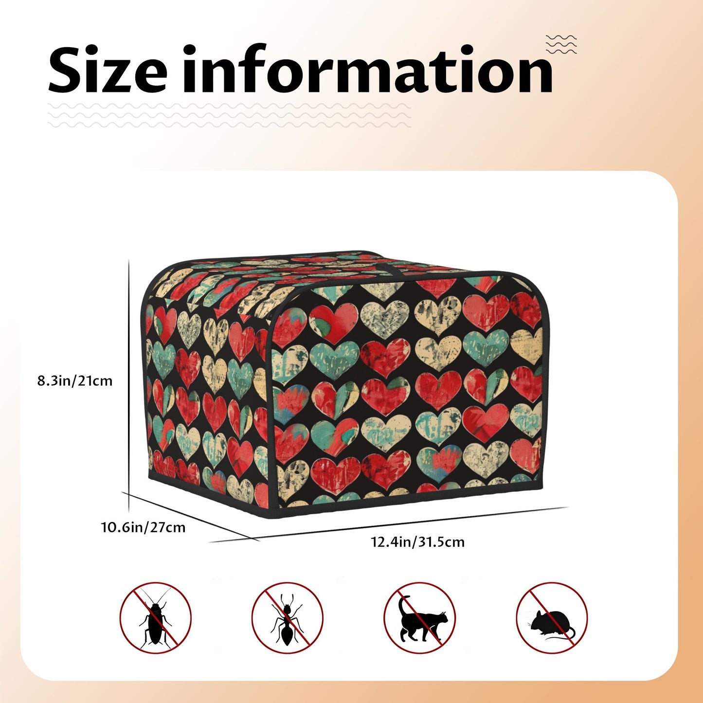 Vintage Heart Pattern Toaster Cover – Fits 4-Slice Toasters – Dustproof Oil-Resistant Small Appliance Cover – 31.5×27×21cm