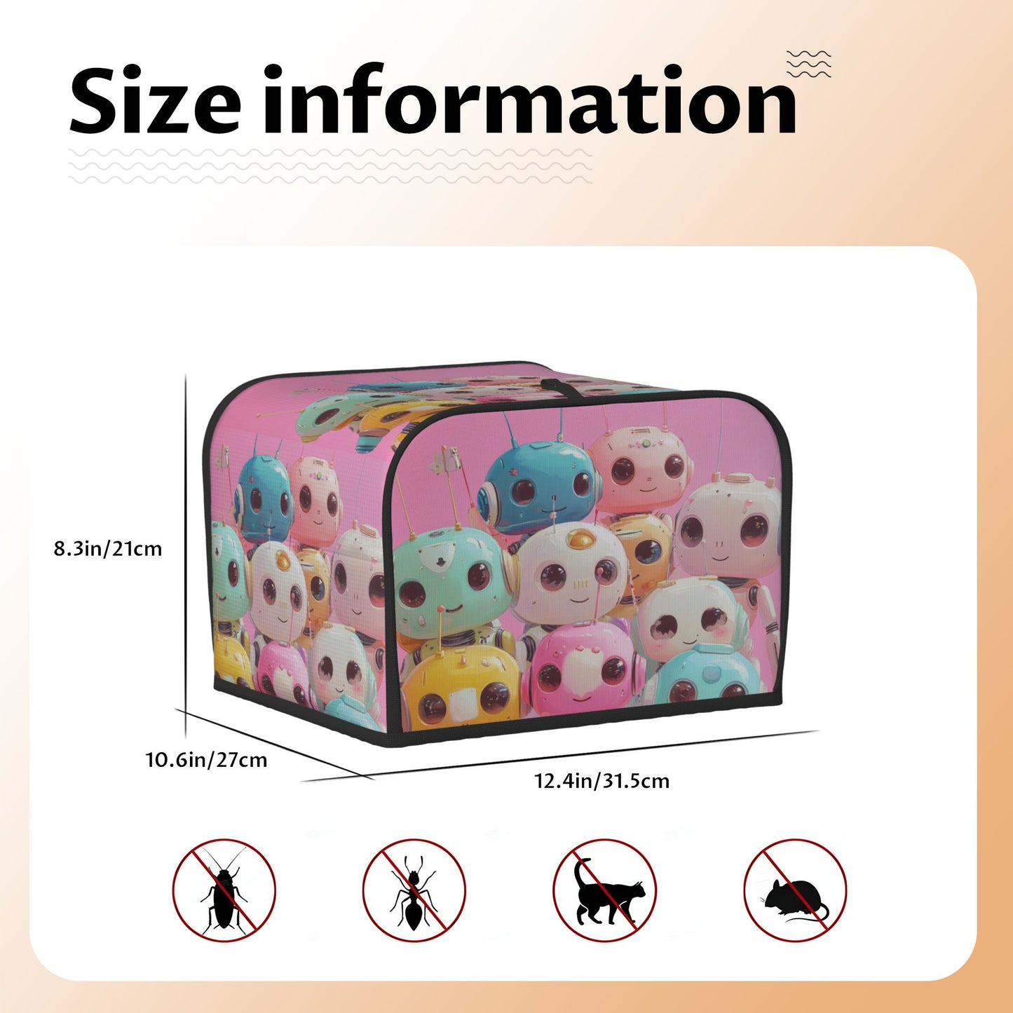 Colorful Cartoon Robot Toaster Cover – Dustproof Waterproof 4-Slice Toaster Protector, Pet and Bug Proof, Oxford Fabric Kitchen Appliance Cover