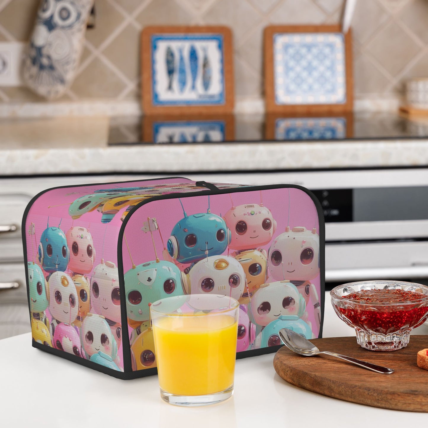 Colorful Cartoon Robot Toaster Cover – Dustproof Waterproof 4-Slice Toaster Protector, Pet and Bug Proof, Oxford Fabric Kitchen Appliance Cover