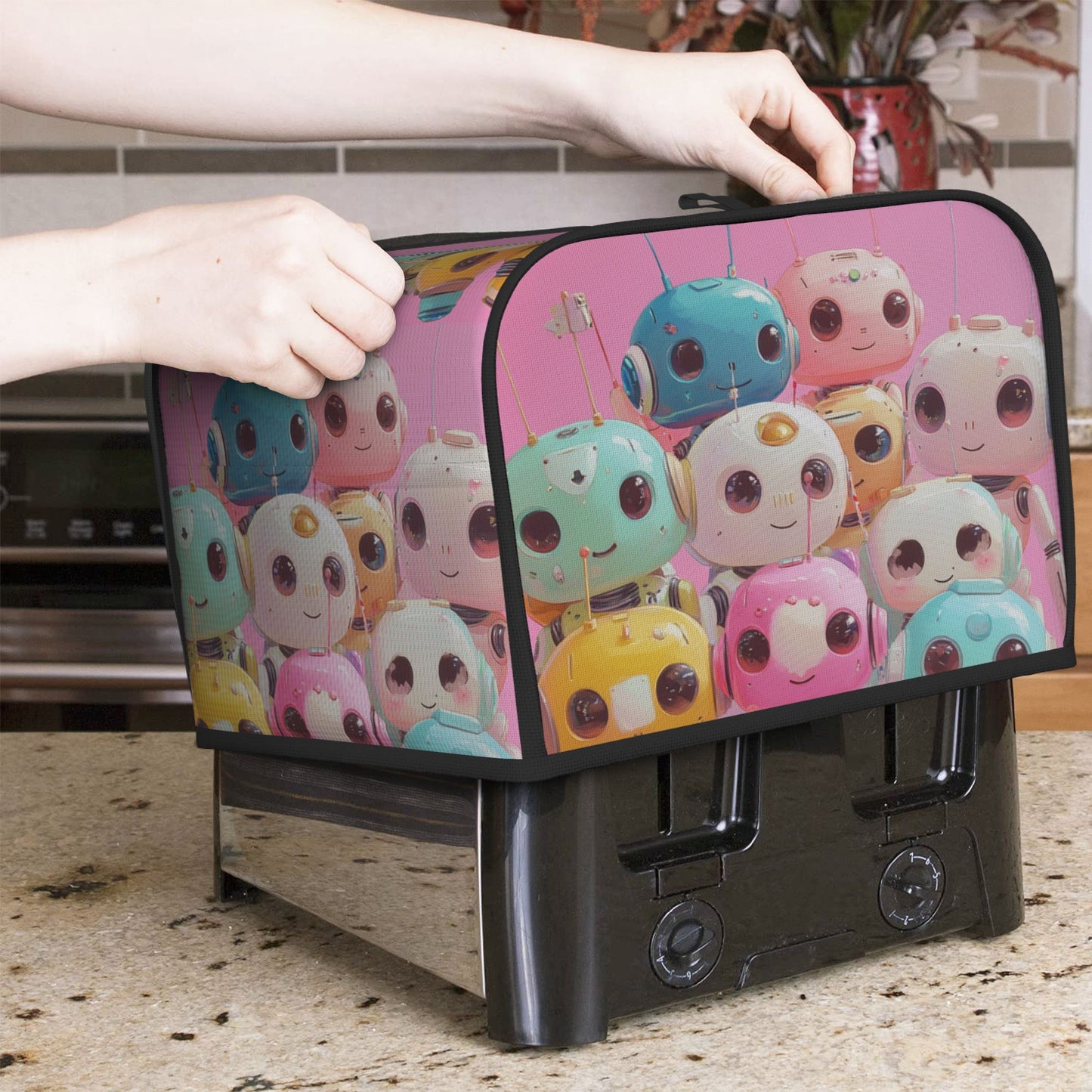 Colorful Cartoon Robot Toaster Cover – Dustproof Waterproof 4-Slice Toaster Protector, Pet and Bug Proof, Oxford Fabric Kitchen Appliance Cover