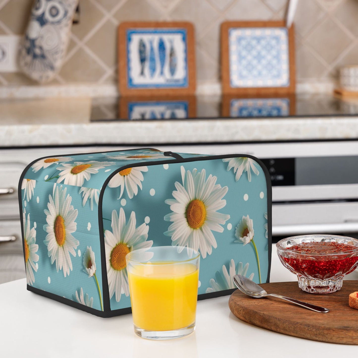 Floral Daisy Toaster Cover for 4-Slice Toaster – Dustproof, Waterproof Oxford Fabric Appliance Cover, Fresh Botanical Style for Kitchen