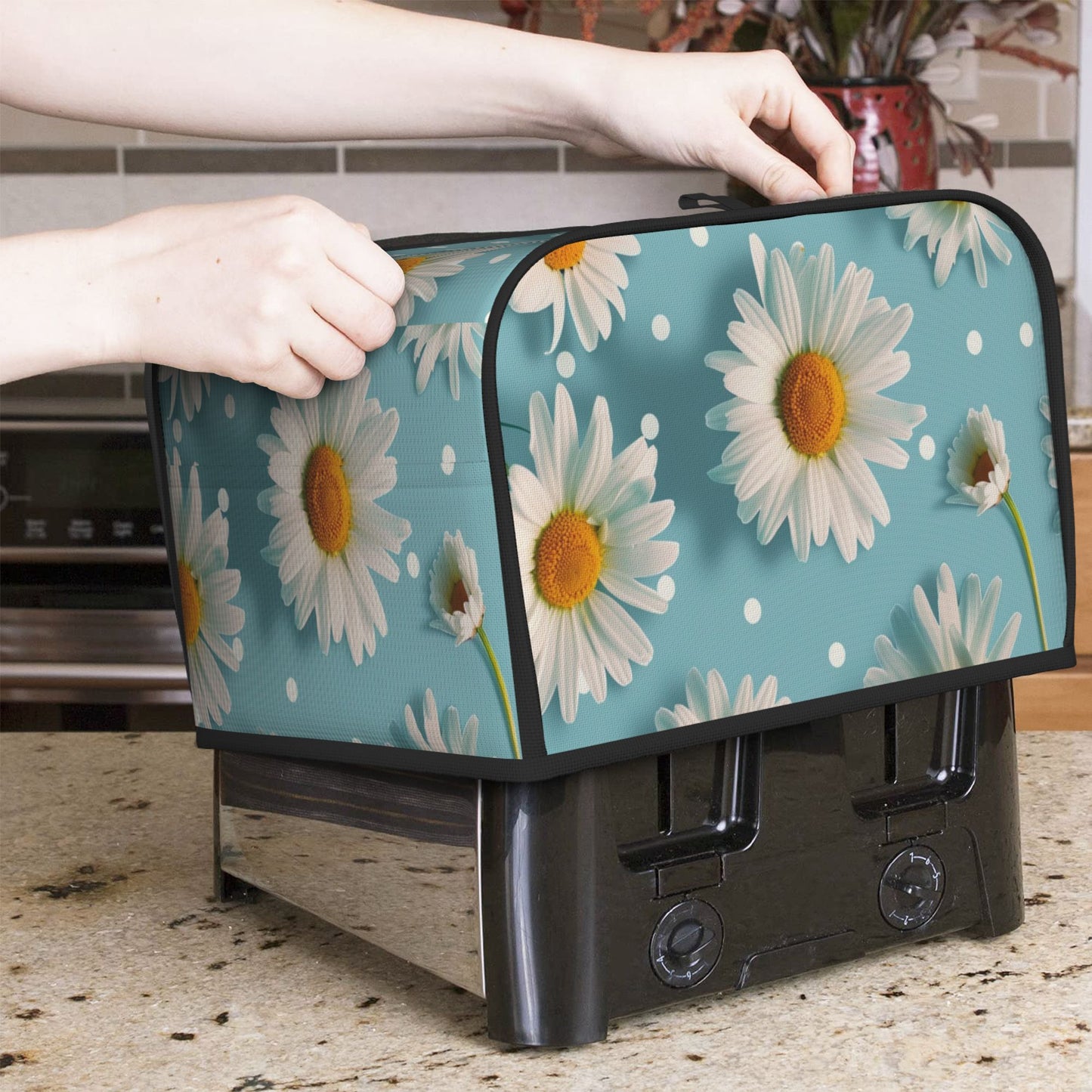 Floral Daisy Toaster Cover for 4-Slice Toaster – Dustproof, Waterproof Oxford Fabric Appliance Cover, Fresh Botanical Style for Kitchen