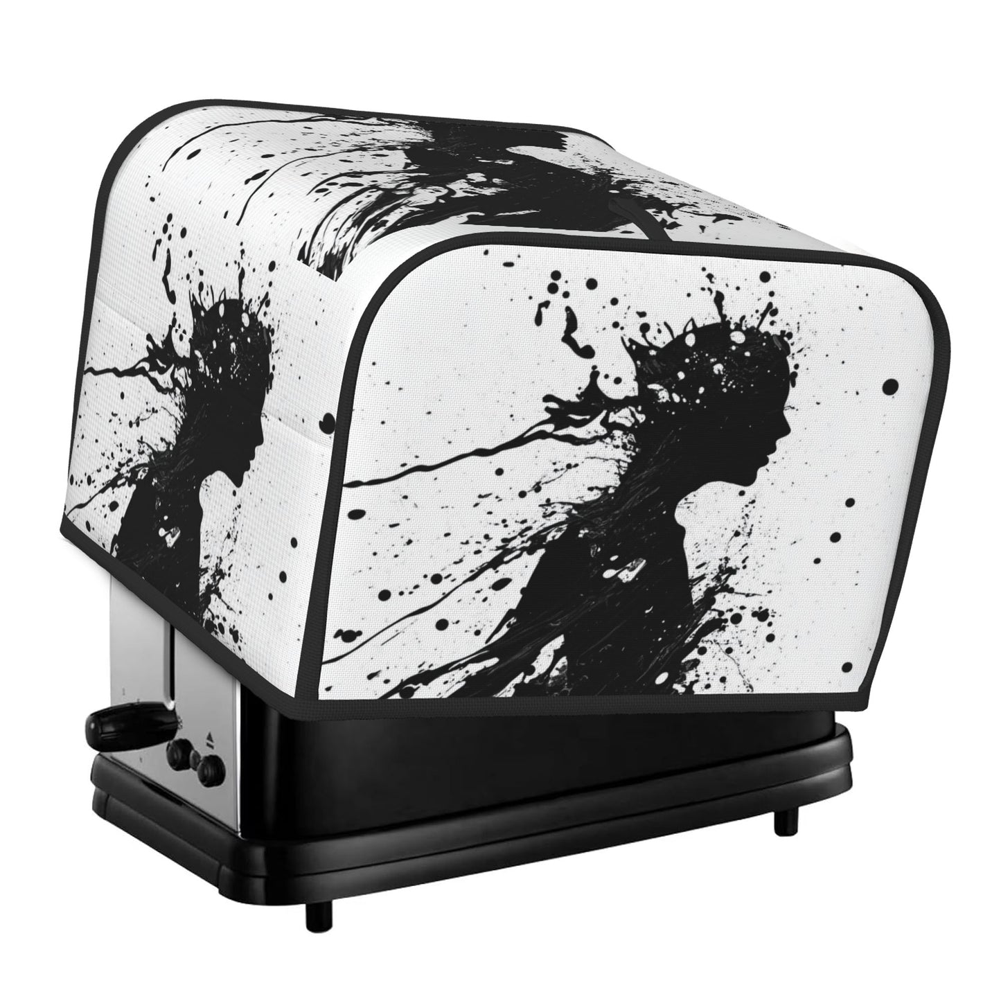 Abstract Silhouette Toaster Cover for 4-Slice Toasters – Artistic Black Ink Pattern Oxford Fabric Dust Cover, Waterproof & Pet-Proof Appliance Protector