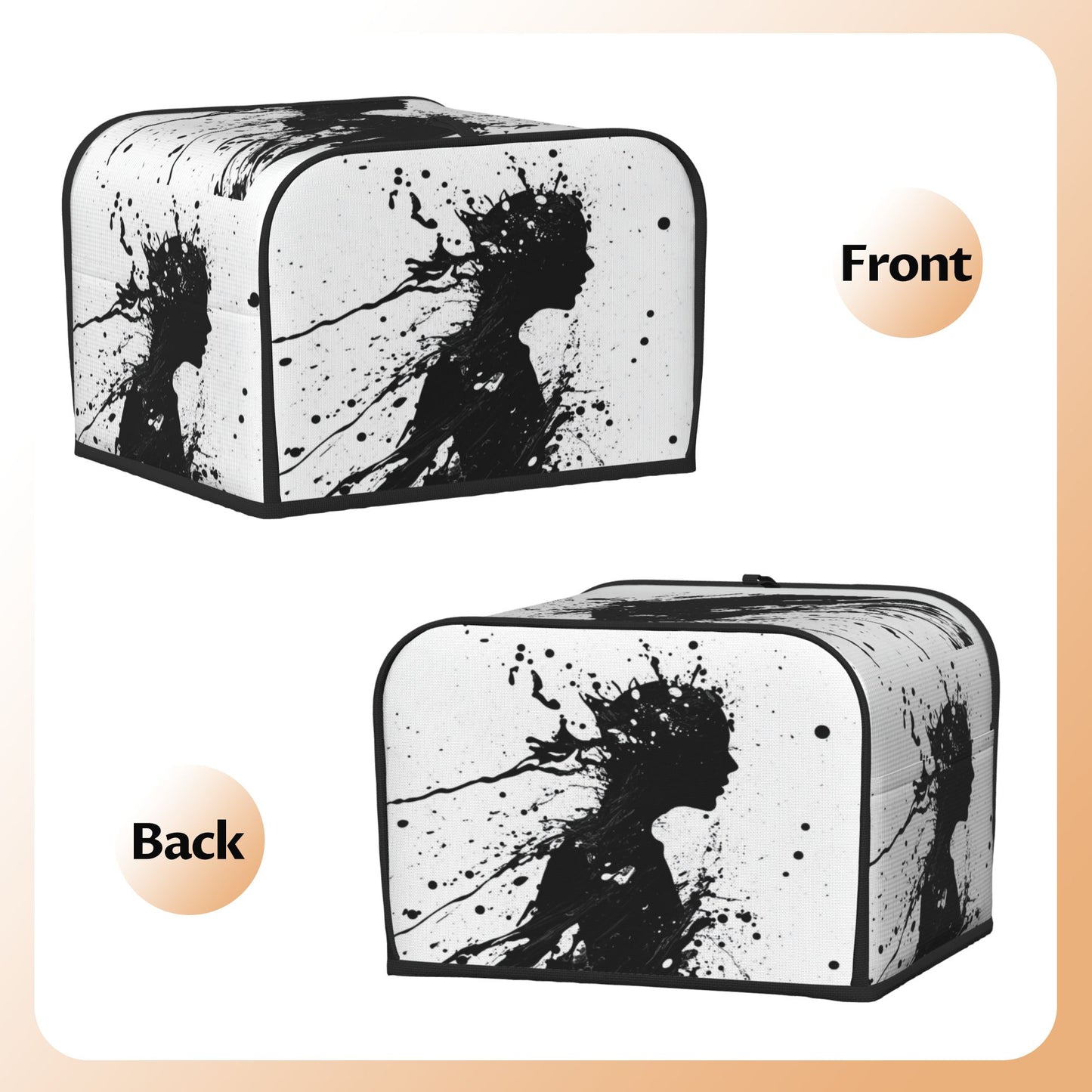 Abstract Silhouette Toaster Cover for 4-Slice Toasters – Artistic Black Ink Pattern Oxford Fabric Dust Cover, Waterproof & Pet-Proof Appliance Protector