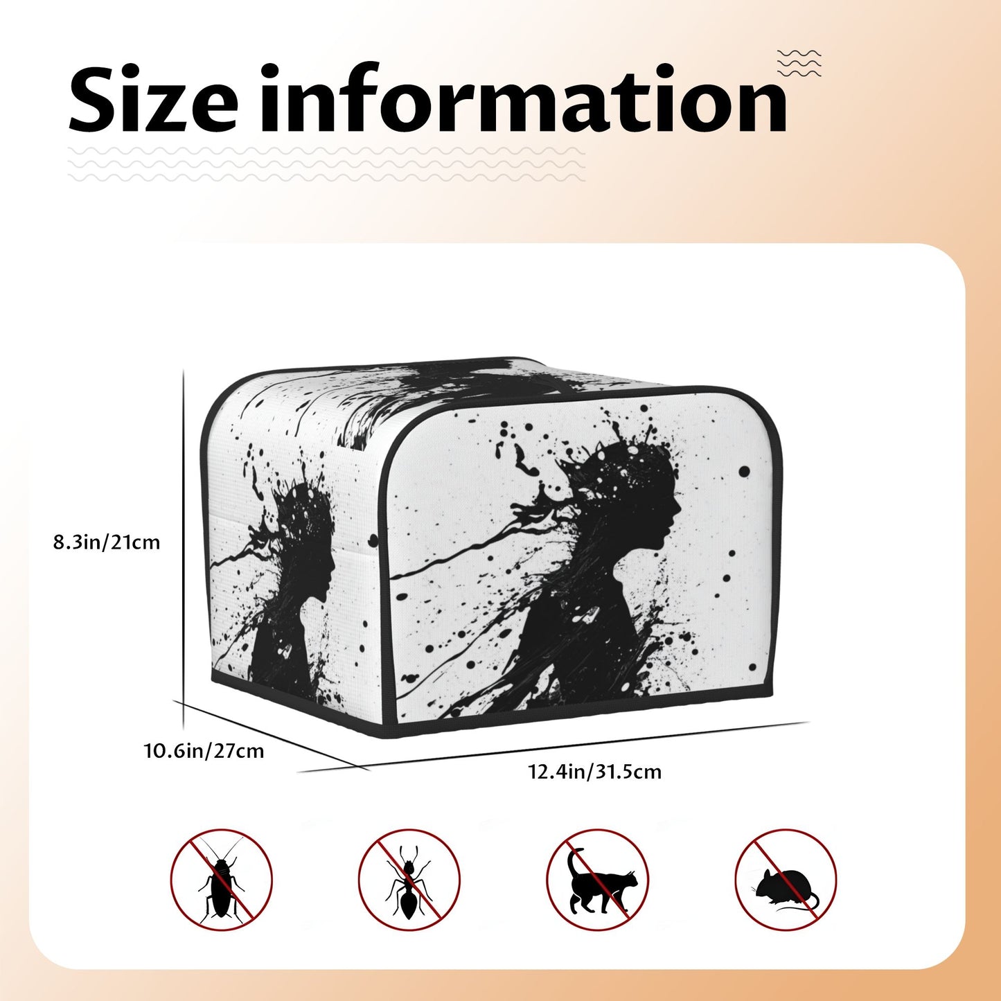 Abstract Silhouette Toaster Cover for 4-Slice Toasters – Artistic Black Ink Pattern Oxford Fabric Dust Cover, Waterproof & Pet-Proof Appliance Protector
