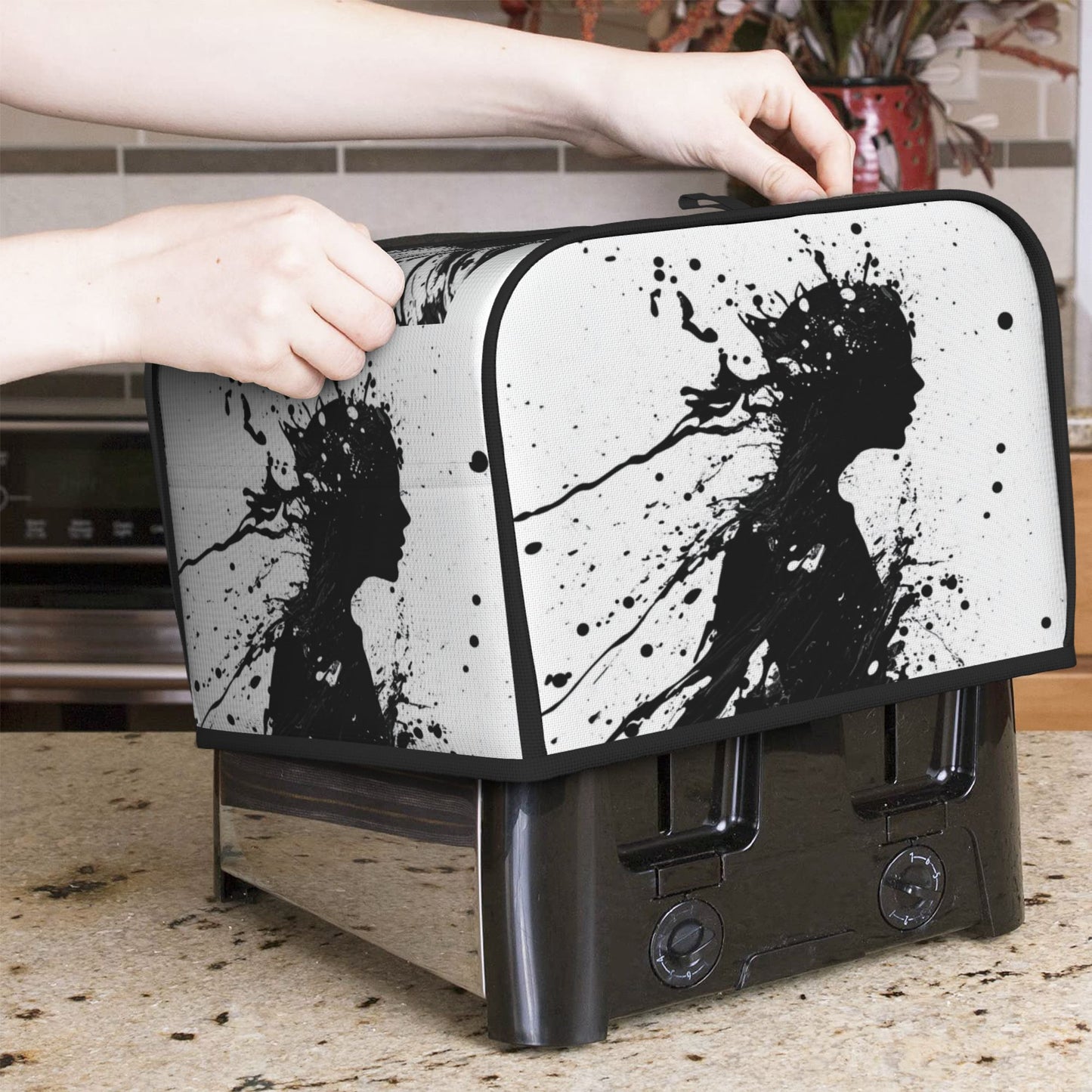 Abstract Silhouette Toaster Cover for 4-Slice Toasters – Artistic Black Ink Pattern Oxford Fabric Dust Cover, Waterproof & Pet-Proof Appliance Protector