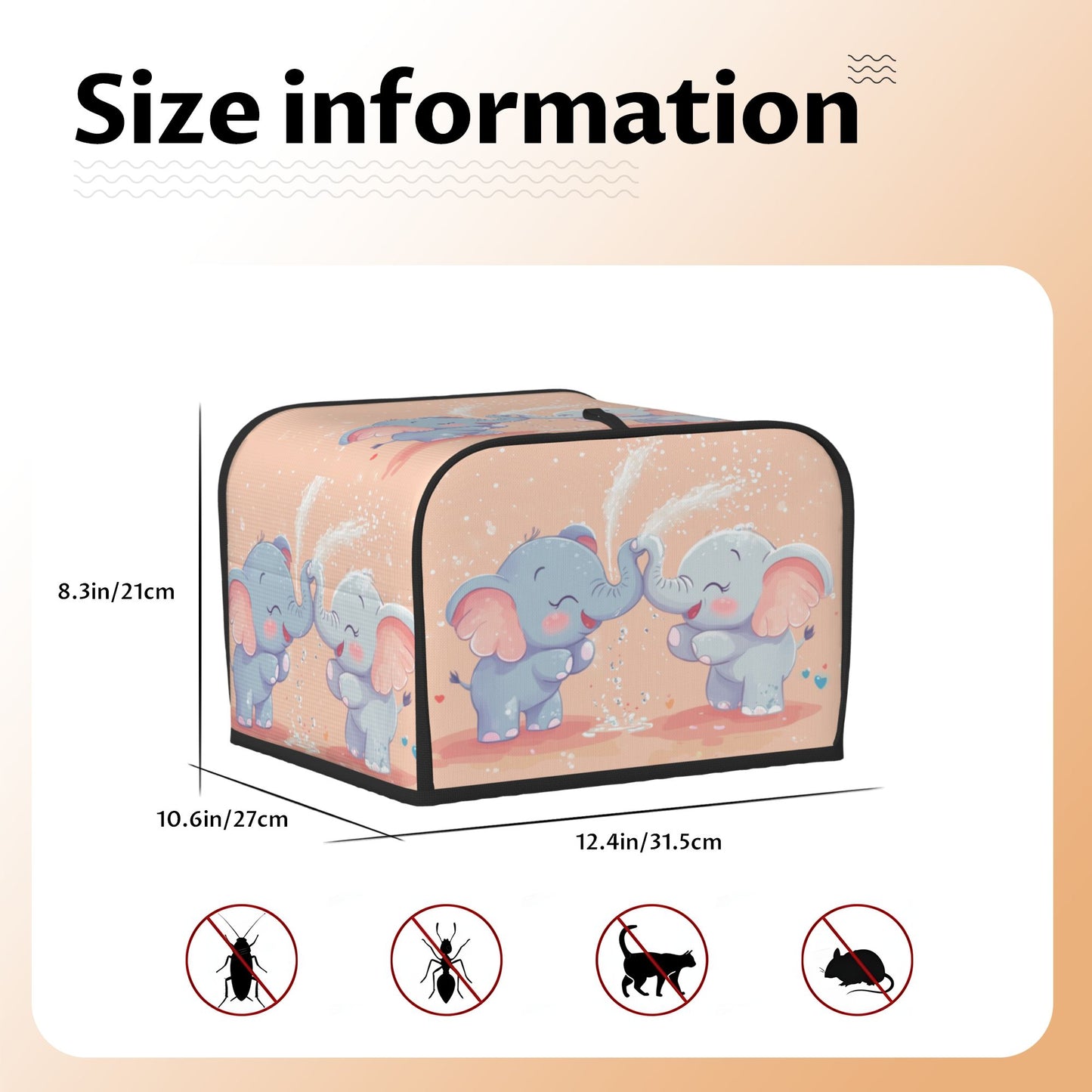 Cute Elephant Toaster Cover for 4-Slice Toasters – Oxford Cloth Appliance Dust Cover with Cartoon Design – Oil-Proof, Waterproof & Pet-Resistant