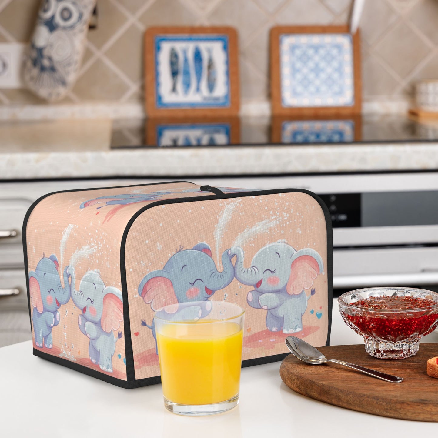 Cute Elephant Toaster Cover for 4-Slice Toasters – Oxford Cloth Appliance Dust Cover with Cartoon Design – Oil-Proof, Waterproof & Pet-Resistant