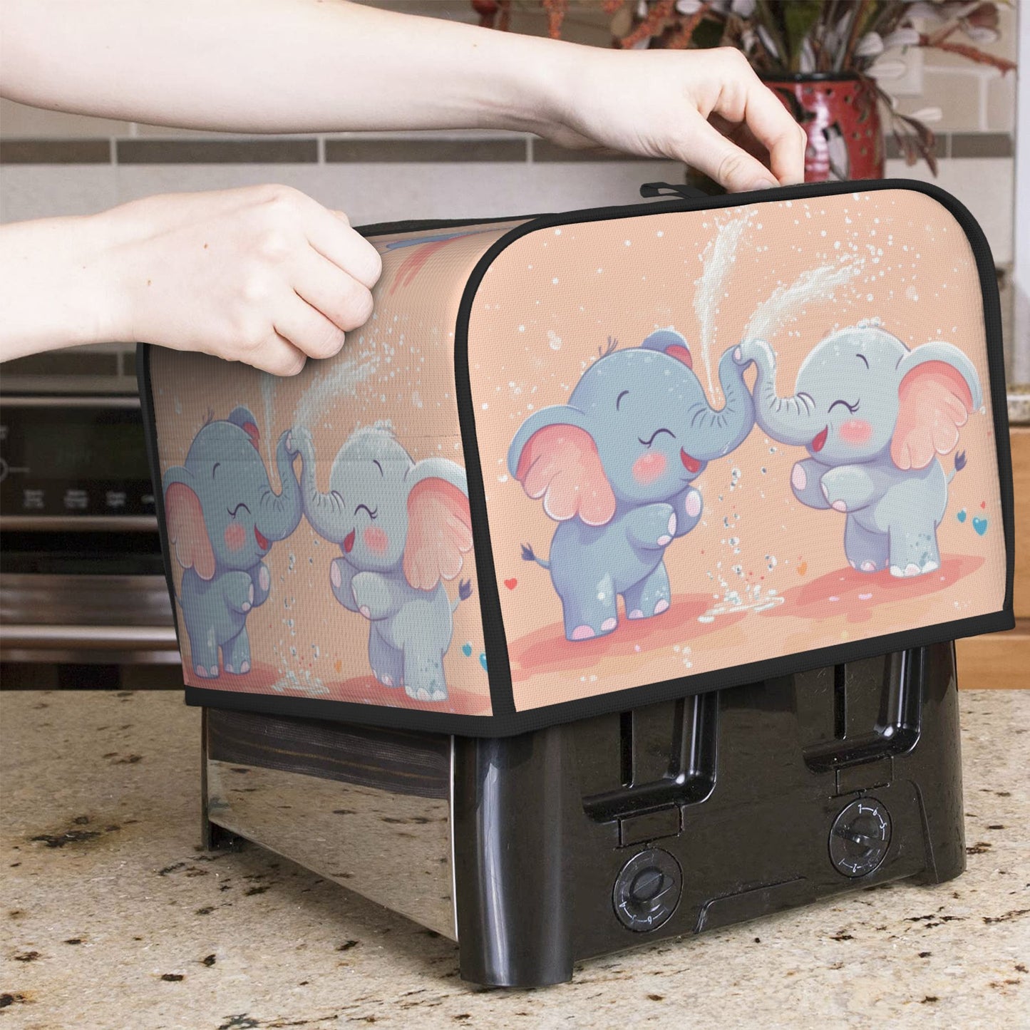 Cute Elephant Toaster Cover for 4-Slice Toasters – Oxford Cloth Appliance Dust Cover with Cartoon Design – Oil-Proof, Waterproof & Pet-Resistant