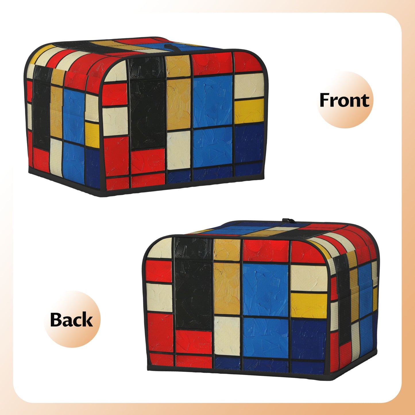 Modern Mondrian Style Toaster Cover for 4-Slice Toasters – Geometric Color Block Design – Oxford Cloth Appliance Dust Protector