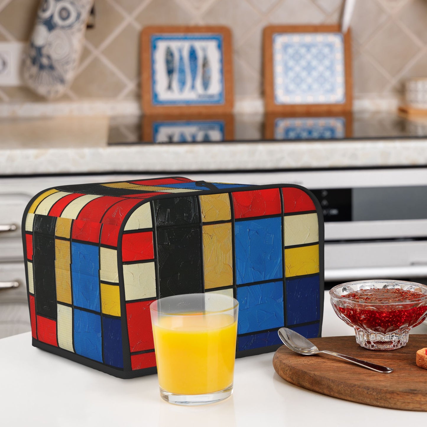 Modern Mondrian Style Toaster Cover for 4-Slice Toasters – Geometric Color Block Design – Oxford Cloth Appliance Dust Protector