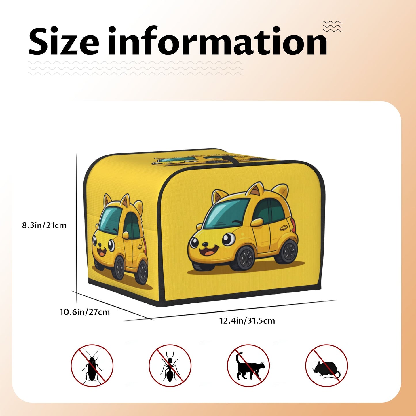 Cute Yellow Cartoon Car Toaster Cover – Oxford Cloth Dustproof Protector for 4-Slice Toasters – Fun Kitchen Decor for Kids & Families