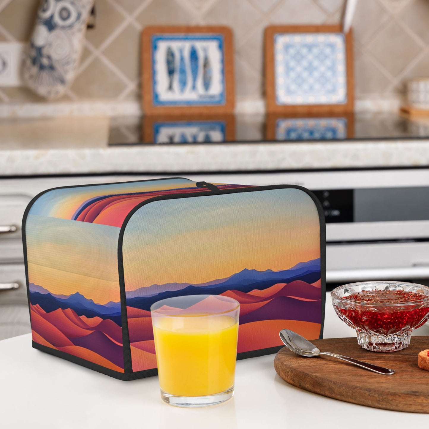 Sunset Dunes Abstract Art Toaster Cover – Oxford Cloth Dustproof Protector for 4-Slice Toasters – Elegant Gradient Landscape Design