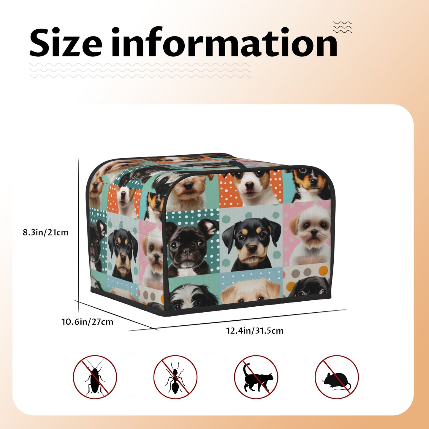 Cute Pet Pattern Toaster Dust Cover – Fits 4-Slice Toasters – Anti-Dust, Anti-Insect, Anti-Pet Hair Appliance Cover, 31.5×27×21cm