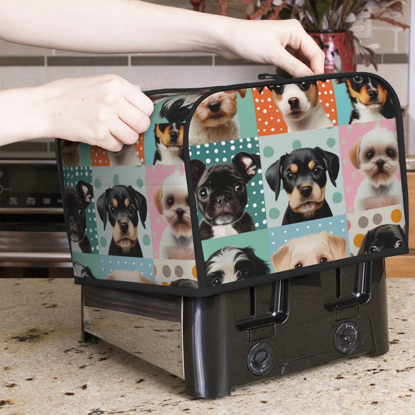 Cute Pet Pattern Toaster Dust Cover – Fits 4-Slice Toasters – Anti-Dust, Anti-Insect, Anti-Pet Hair Appliance Cover, 31.5×27×21cm