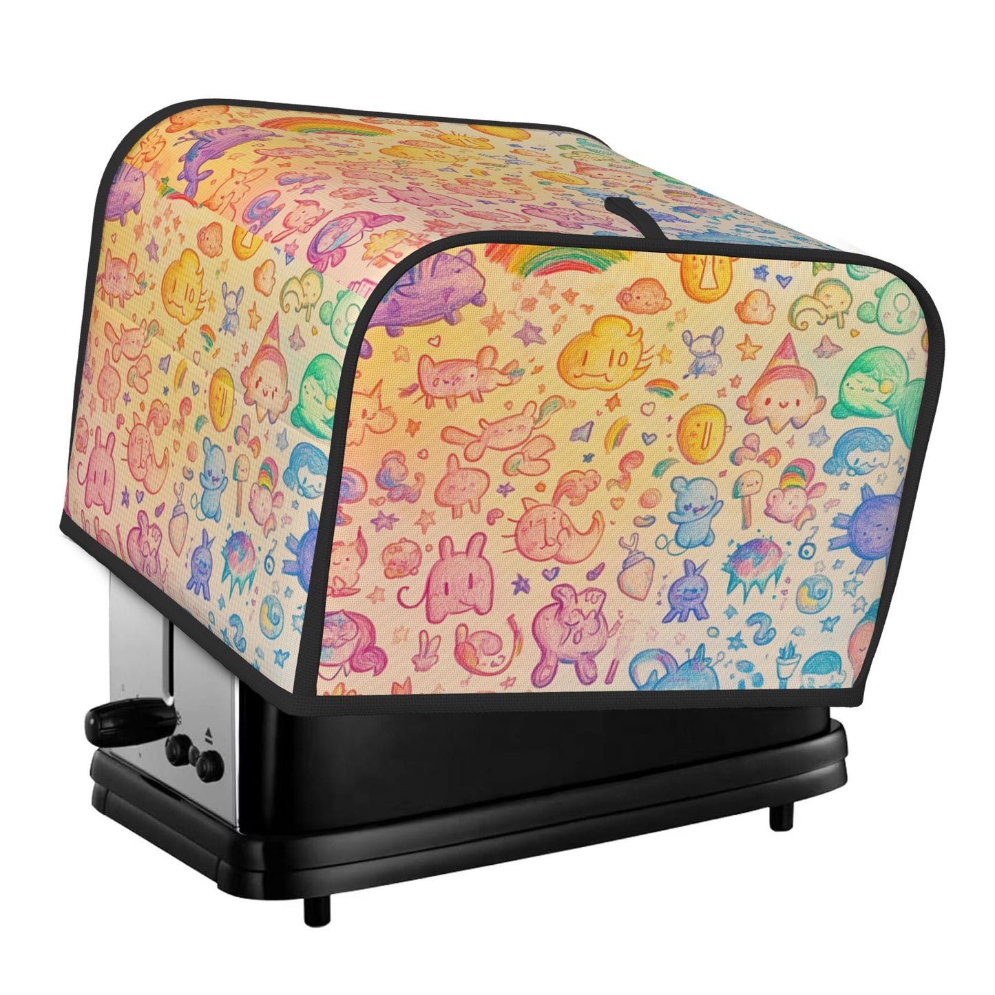 Rainbow Doodle Style Toaster Cover – Cute Cartoon Appliance Dust Cover for 4-Slice Toaster – Anti-Oil, Anti-Dust, Anti-Pet Hair, 31.5×27×21cm