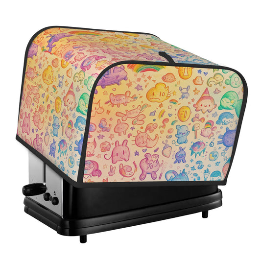 Rainbow Doodle Style Toaster Cover – Cute Cartoon Appliance Dust Cover for 4-Slice Toaster – Anti-Oil, Anti-Dust, Anti-Pet Hair, 31.5×27×21cm