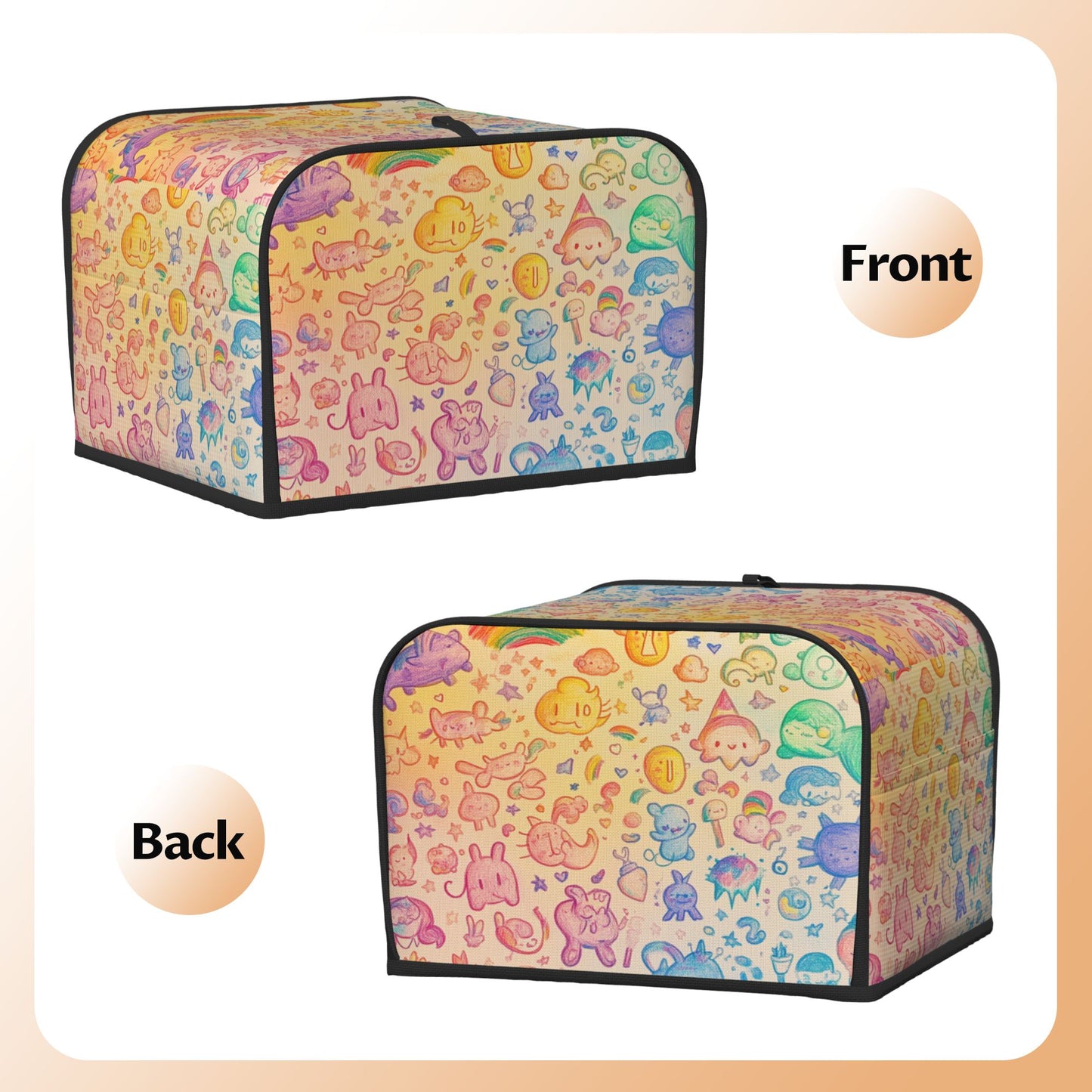 Rainbow Doodle Style Toaster Cover – Cute Cartoon Appliance Dust Cover for 4-Slice Toaster – Anti-Oil, Anti-Dust, Anti-Pet Hair, 31.5×27×21cm