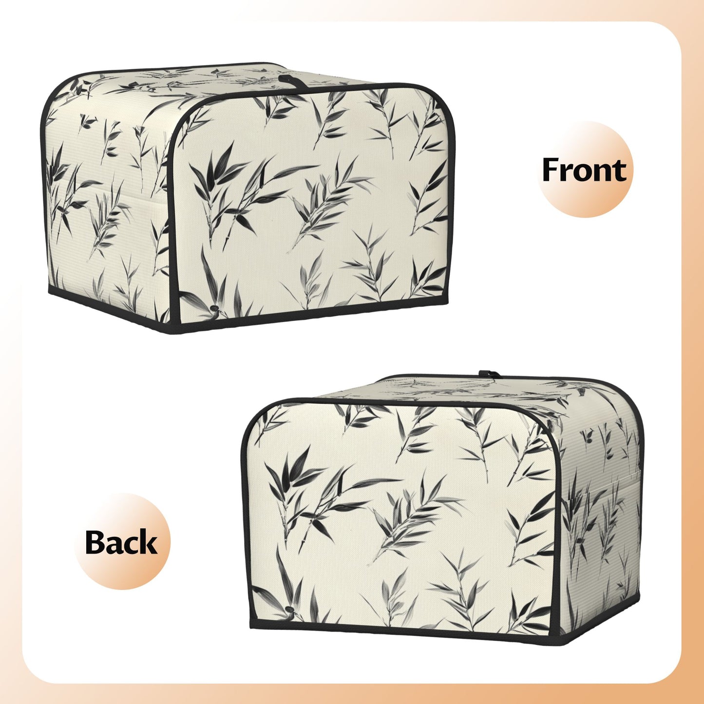 Ink-Style Bamboo Leaf Toaster Cover – 4-Slice Toaster Dust Cover – Elegant Asian Minimalist Appliance Protector – 31.5×27×21cm