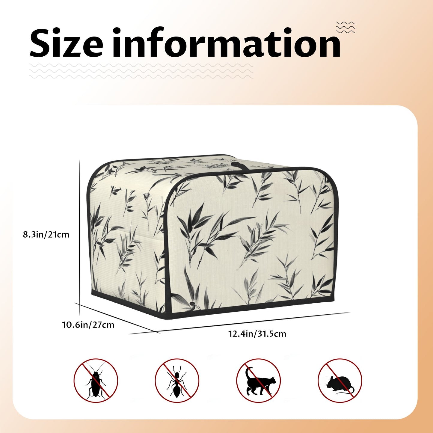Ink-Style Bamboo Leaf Toaster Cover – 4-Slice Toaster Dust Cover – Elegant Asian Minimalist Appliance Protector – 31.5×27×21cm