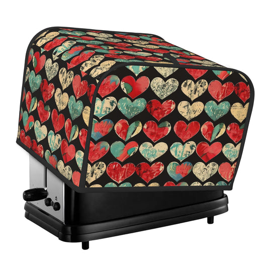 Vintage Heart Pattern Toaster Cover – Fits 4-Slice Toasters – Dustproof Oil-Resistant Small Appliance Cover – 31.5×27×21cm