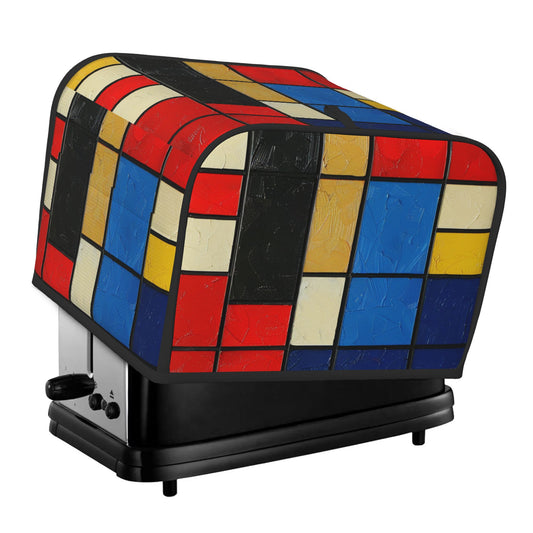 Modern Mondrian Style Toaster Cover for 4-Slice Toasters – Geometric Color Block Design – Oxford Cloth Appliance Dust Protector