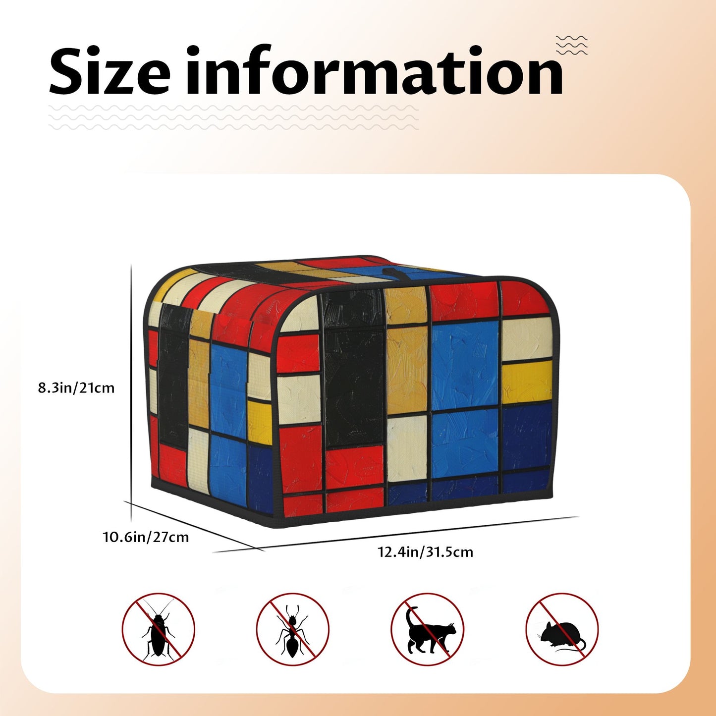 Modern Mondrian Style Toaster Cover for 4-Slice Toasters – Geometric Color Block Design – Oxford Cloth Appliance Dust Protector