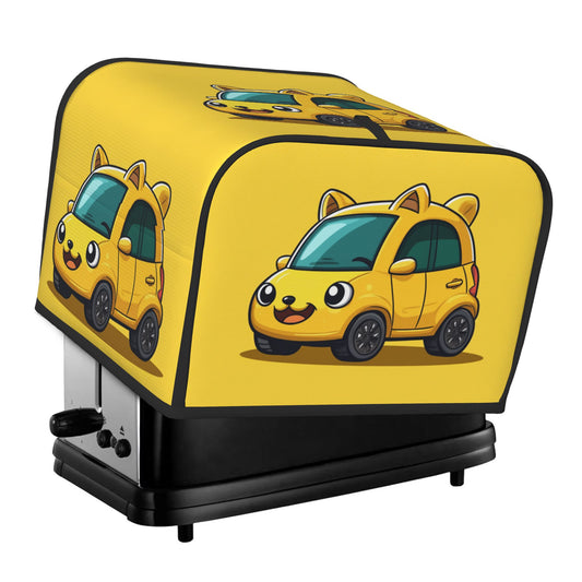 Cute Yellow Cartoon Car Toaster Cover – Oxford Cloth Dustproof Protector for 4-Slice Toasters – Fun Kitchen Decor for Kids & Families