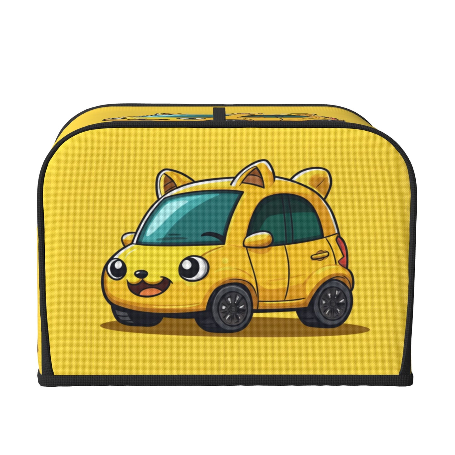 Cute Yellow Cartoon Car Toaster Cover – Oxford Cloth Dustproof Protector for 4-Slice Toasters – Fun Kitchen Decor for Kids & Families