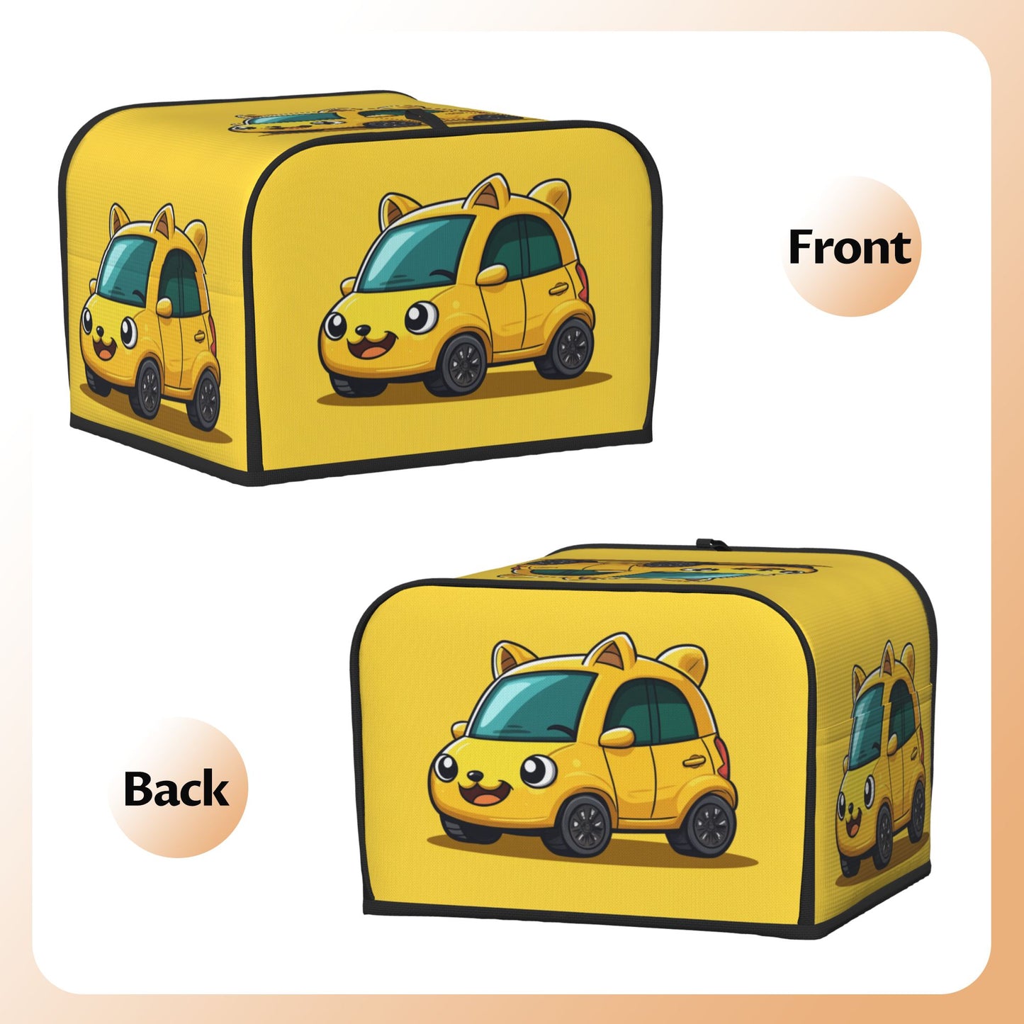 Cute Yellow Cartoon Car Toaster Cover – Oxford Cloth Dustproof Protector for 4-Slice Toasters – Fun Kitchen Decor for Kids & Families