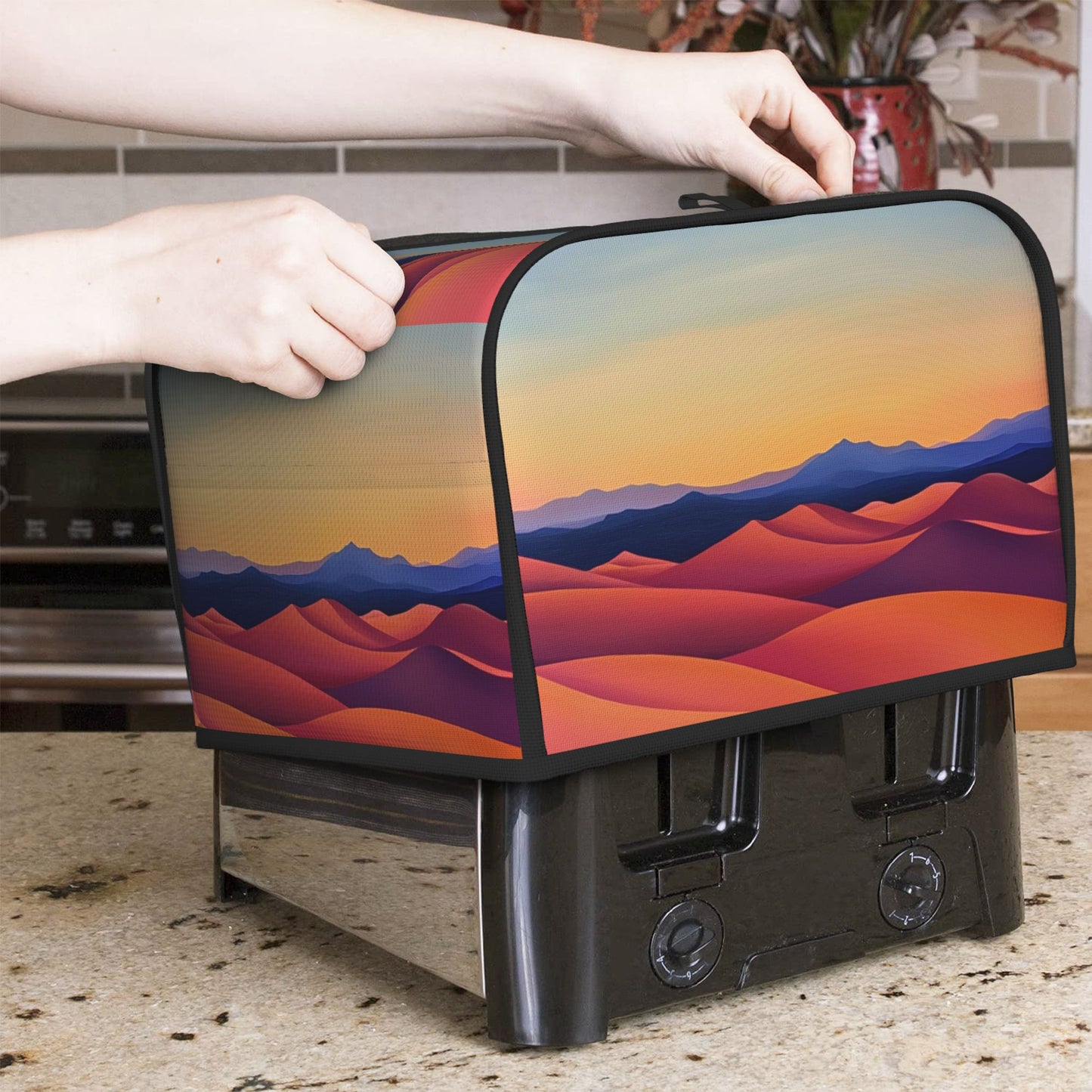 Sunset Dunes Abstract Art Toaster Cover – Oxford Cloth Dustproof Protector for 4-Slice Toasters – Elegant Gradient Landscape Design